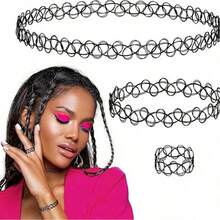 BMOR 3-15件套Y2K弹力纹身项链首饰套装 - 黑色弹力鱼线项链、戒指和手链套装，女士款，90年代复古风配饰 - 彩色 - 查看 5