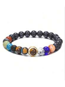 情侣手链，银河系手链，火山岩和玛瑙八行星吊坠手链，百搭饰品 - 彩色 - 查看 11