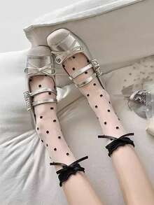 1/2/3 đôi, tất lụa thủy tinh siêu mỏng cho nữ, tất dài đến giữa bắp chân thắt nơ xinh xắn, tất lưới thoáng khí họa tiết chấm bi trong suốt, tất nữ, tất dễ thương, tất cho bé gái, thích hợp cho mùa xuân, mùa thu, mùa đông, chi tiết lưới thoáng khí, thấm hút mồ hôi, mềm mại và mịn màng, thích hợp cho nhiều dịp khác nhau như lễ hội, thể thao, thường ngày, công sở, có thể mặc quanh năm, mùa thu - Nhiều màu - Xem 10