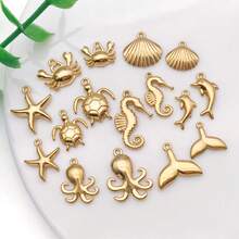 2pcs Gold Summer Ocean Charm Sea Theme Marine Life Charms Starfish Shell Charm Pendant For DIY Christmas Earring Bracelet Jewelry Making Supplies Crafts - Gold - View 4