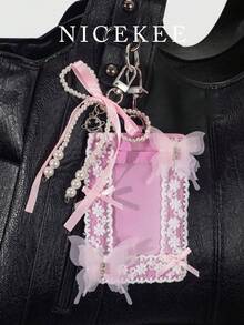 Túi đựng thiệp trang trí hình bướm ngọt ngào, thiết kế độc đáo với nơ ngọc trai, phụ kiện thời trang, nhẹ nhàng và tinh tế dùng hàng ngày, phù hợp cho đi mua sắm, hẹn hò, đi làm và phối cùng túi xách công sở, v.v. - Hồng - Xem 1