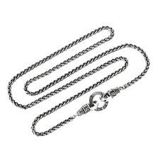 1pc Round Universal Buckle Six-Word Mantra Necklace, Vintage Tang Grass Pattern Versatile Dragon Bone Chain, Hypoallergenic Gift For Teenagers - Antique Silver - View 6