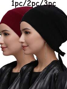 1pc/2pcs/3pcs Women's Elastic Tie-Back Solid Color Basic Hijab Caps, Modal Hijab Caps, Adjustable Jersey Wraps,Suitable Hijabi - Multicolor - View 9