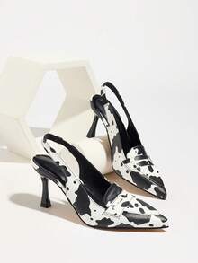 Giày cao gót mũi nhọn thời trang nữ, đa năng, sang trọng, họa tiết da báo đen trắng, tối giản, thanh lịch, kiểu giày lười cao gót. - Bò đen - Xem 6