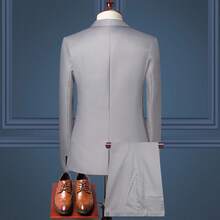 2026 Men's Suit Set, European And American Fashion Solid Color Business Casual Two-Piece Suit - Grey - View 2
