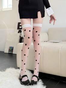 1 đôi tất dài đến đùi kiểu INS không gọng, họa tiết chấm bi, tất dài qua đầu gối kiểu retro chấm bi. - Nhiều màu - Xem 4