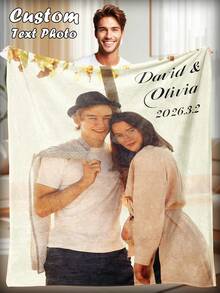 1pc Customized Photo Blanket, Customized Text With Photo Flannel Blanket, Bedding Blanket, Customized Blanket, Customized Image Blanket, Personalized Family Photo Blanket, Customized Graphic Blanket, Personalized Blanket With Image, Friend Blanket, Cozy Blanket, Family Gift, Wedding Gift, Mother's Day Gift, Birthday Gift, Office Use Blanket - Multicolor - View 1