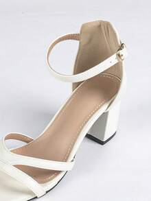 女士夏季高跟凉鞋，白色优雅性感时尚高跟露趾凉鞋，粗跟新娘婚鞋 - 白色 - 查看 8