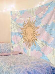 1 pieza Tapiz con patrón de dios sol, decoración de pared cuadrada moderna de poliéster adecuada para sala de estar y dormitorio, compra con derechos de autor - Multicolor - Ver 5
