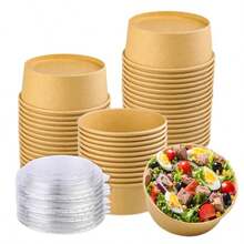Paquete de 50 cuencos de papel grandes de 25 onzas con tapa cuencos de ensalada de papel contenedor de comida desechable contenedor de comida para llevar para sopa caliente/fría fiesta - 25 onzas 50 unidades - Ver 7