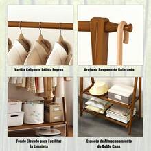 Perchero con Estante y Gancho, Colgador de Ropa con Zapatero, Organizador de Almacenamiento para Ropa, Rack para Dormitorio, Lavadero, Pasillo, Entrada, Sala de Estar - A-70cm - Ver 3