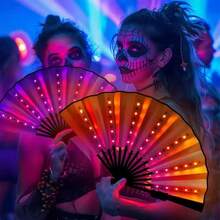 LED發光折疊舞扇，可收納手持扇，適用於音樂節、DJ、酒吧、夜店、霓虹派對、萬聖節 - 彩色 - 查看 2