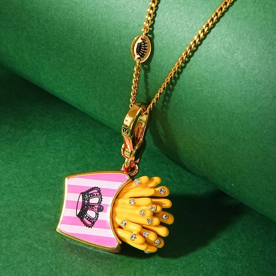 1 pieza Collar con colgante de corona y papas fritas, dulce y de moda, con encanto de comida falsa de color rosa delicado pintado a mano, adecuado para uso diario de mujeres - Collar con colgante de papas fritas - Ver 1