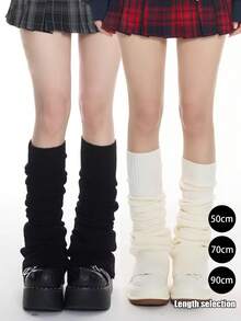 1 Pair Women's Mid-Calf/Knee High Leg Warmers, Y2K Chic Leg Warmers, [50/70/90cm] High Density Extra Long Knitted Elephant Leg Warmers, White/Black, Suitable For Daily Wear, Parties, Dates And Stage Performances - Multicolor - View 2