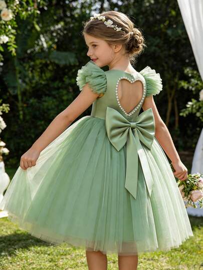 Vestido de niña elegante con falda de tul y lazo, vestido de princesa para niñas pequeñas, adecuado para bodas, fiestas, cumpleaños, comunión y otras ocasiones especiales