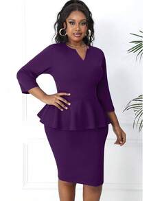 Plus Size Vintage Peplum Pencil Dress For Work Or Church - 紫色 - 查看 3