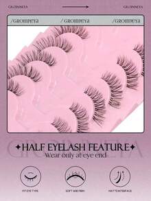 10对半假睫毛 透明带假睫毛 猫眼假睫毛 短款柔软3D仿貂毛假睫毛 柔和自然妆容 (JA2507) - 黑色 - 查看 3