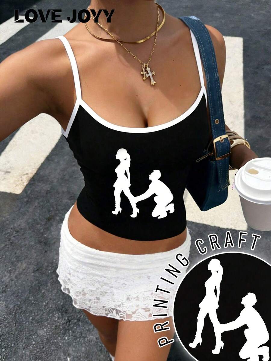 Áo hai dây LOVE JOYY in hình dáng theo phong cách Y2K mới dành cho nữ, phù hợp để mặc hàng ngày vào mùa hè.