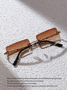 1 Pair Men's Fashionable Rimless Rectangular Glasses, Classic Stylish Design Suitable For Daily Life And Outdoor Travel, Retro Style - Ombre - View 6