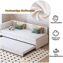 Ausziehbares Schlafsofa 90x200 cm, Tagesbett Ausziehbar Polster Schlafcouch Ausziehbett mit Lattenrost Multifunktionsbett Funktionsbett Daybed für Wohnzimmer Schlafzimmer, ohne Matratze - Beige-C - Übersicht 4