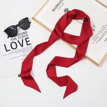 Solid Red Satin Scarf, Multipurpose Silk-Feel Sash Hair, Waist & Bag Charm - 1# Black - View 7