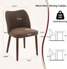 Silla para Comedor moderna Set de 2 Unidades, Silla de cocina tapizada con Tela Duradera de Cuero PU (Textura Lino) con asiento acolchado para Mayor Confort, Silla para Comedor Estilo Mid - Century con patas de madera, ideal para Sala de Estar, Restaurantes y Cafés - Piel sintética - Café - Ver 2