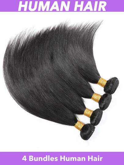 Human Hair Bundles 18 20 22 24 Inch 4 Straight Bundles Human Hair Unprocessed Brazilian Remy Virgin Hair Extensions Raw Quick Weave Sew In Glossy Billion Hair Bundles Mixed Lengths 8A Brazilian Hair Double Weft For Protective Hairstyle Professional Hairstyling (8-30) Natural Black