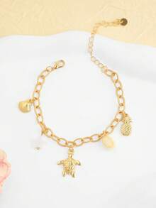 1pc Beach Vacation Style Cute Sea Turtle, Star, Shell, Pineapple Pendant Bracelet - Gold - View 2