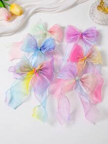 Set de 6 pinzas para el cabello con doble lazo de tul y degradado de colores para niñas, accesorios para el cabello para uso diario - Multicolor - Ver 4
