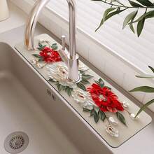 1pc, 2D Flower Sink Faucet Suction Pad, Drainage Pad, Kitchen, Bathroom Sink, Countertop, Drainage Pad, Diatomite Washbasin, And Cuttable Quick-Drying Pad. - Multicolor - View 3