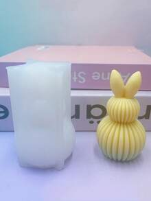 1 pieza Nuevo molde de silicona con forma de conejo a rayas, molde de silicona para hacer velas con forma de conejo lindo, molde de resina epoxi para decoración/regalo del hogar, molde de silicona decorativo artístico para yeso - A-blanco - Ver 4