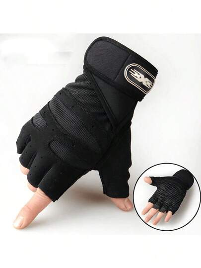 Unisex Sport Fingerless Gloves Fitness Outdoor Cycling Climbing Non Slip Wrist Support Black Gym Gloves