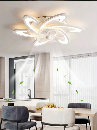 1 pieza Lámpara de ventilador LED de acrílico regulable de 220V, adecuada para sala de estar, comedor, dormitorio, estudio, hotel, iluminación de decoración de habitación y otras luces colgantes decorativas. Blanco/Negro