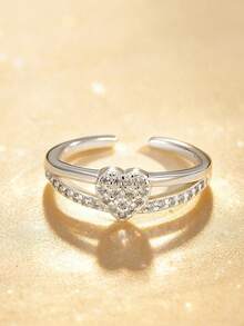 1pc S925 Sterling Silver Fashionable & Sweet Heart Toe Ring, Luxury Niche Double-Layer Adjustable Open Design Beach Foot Jewelry, Unique Accessory For Girls Summer Party, Suitable For Summer Outfit And Vacation Elegant Gift - Love - View 10