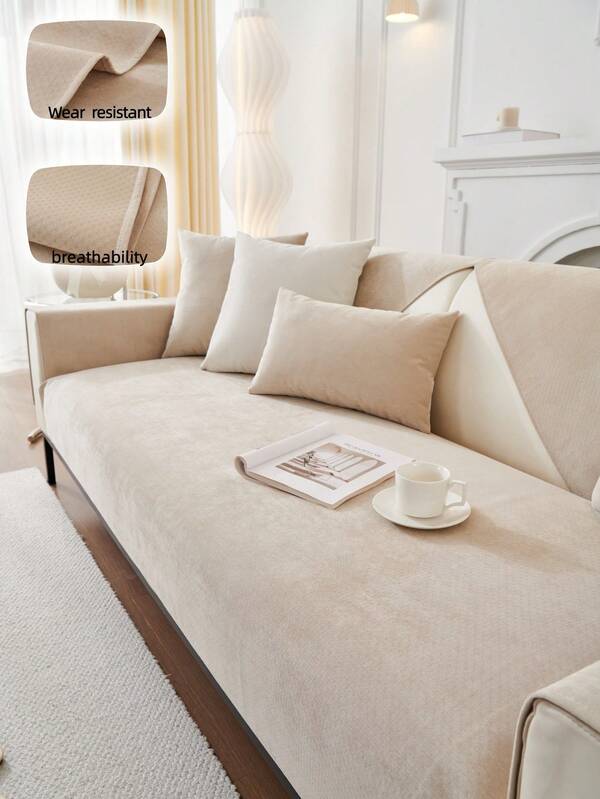 1pc Fashion Minimalist Jacquard Chenille Sofa Cushion Cover, Luxury High-End Sofa Slipcover, Atmosphere, New Year Decor, Solid Stripe Element, Pet Friendly, Protect Sofa, Decorative, Machine Washable, 4-Season Use, 1-4 Seater Sofa, L-Shaped Sofa, Dust-Proof, Anti-Slip, Anti-Scratch