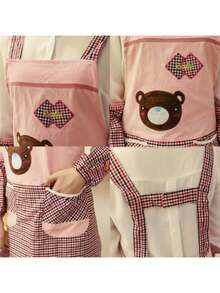 1pc Japanese Cotton Linen Kitchen Apron, Anti-Oil Adult Cooking Smock, Cafe Uniform, Artistic Apron - Bear-shaped Apron With Sleeves - Green - View 5
