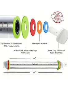 1个17英寸可调节擀面杖，大型不锈钢擀面杖，适用于披萨、馅饼、饼干、饺子、面条，厨房工具，烹饪用具，厨房配件 - 銀色-均碼 - 查看 9