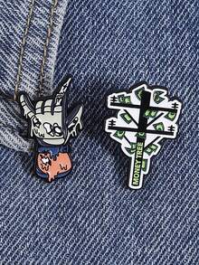 1PC Gothic Skeleton Hand & Money Tree Enamel Pins Brooches Self-Care Badges Metal Brooches Fashion Lapel Badge Backpack Clothes Jewelry Bag Pins Imperdible Graduation Gift - Multicolor - View 2