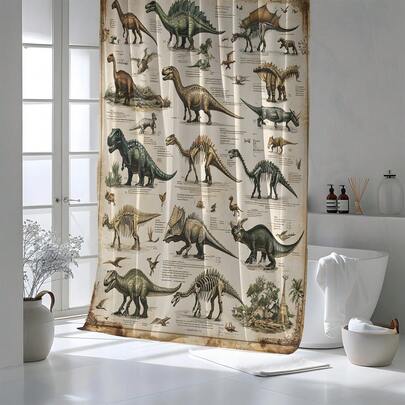 1 chiếc rèm tắm in hình khủng long, rèm trang trí nhà cửa chất lượng cao, phong cách hiện đại, phù hợp với phòng tắm, rèm tắm dùng được cả bốn mùa kèm 12 móc treo.