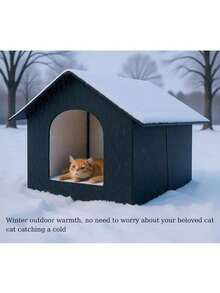 1pc Waterproof Oxford Cloth Cat Bed, Outdoor Cat House, Winter Warm Dog Bed, Foldable And Portable, Washable Aluminum Foil Pet House, Insulated Material For All Seasons, Waterproof And Insulated Pet Shelter, Outdoor Cat Cabin With Support Legs, Warm In Winter Foldable Design, Suitable For Stray Animals, All-Weather Use - M - 查看 3