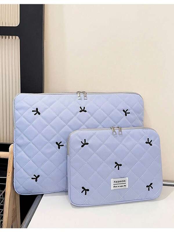 1pc Cute Bow Embroidery Student Laptop Sleeve 11"/13"/15" Laptop Bag Protective Case File Folder Laptop Inner Bag Handbag For Girls, Teens And College Students, Fits 9-15" Tablets Like Air 4 5 Pro 11 Mini 5 6 Laptop Case Laptop Bag For Women Laptop Cover Portable Travel Essentials