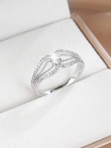 1pc Niche Design Wing Element Ring, Luxury Micro-Inlaid Zirconia Band, Delicate Versatile Finger Ring, Suitable For Daily Wear, Gift For Girlfriend - Ring - View 2