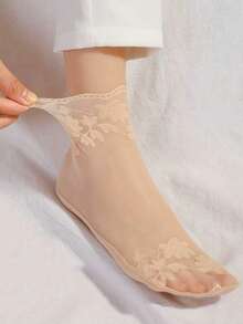 1/5/10 Pairs Of Breathable Elastic Women's Lace Transparent Invisible Summer Thin Non-Slip Leaves Short Ankle Socks - Multicolor - View 5