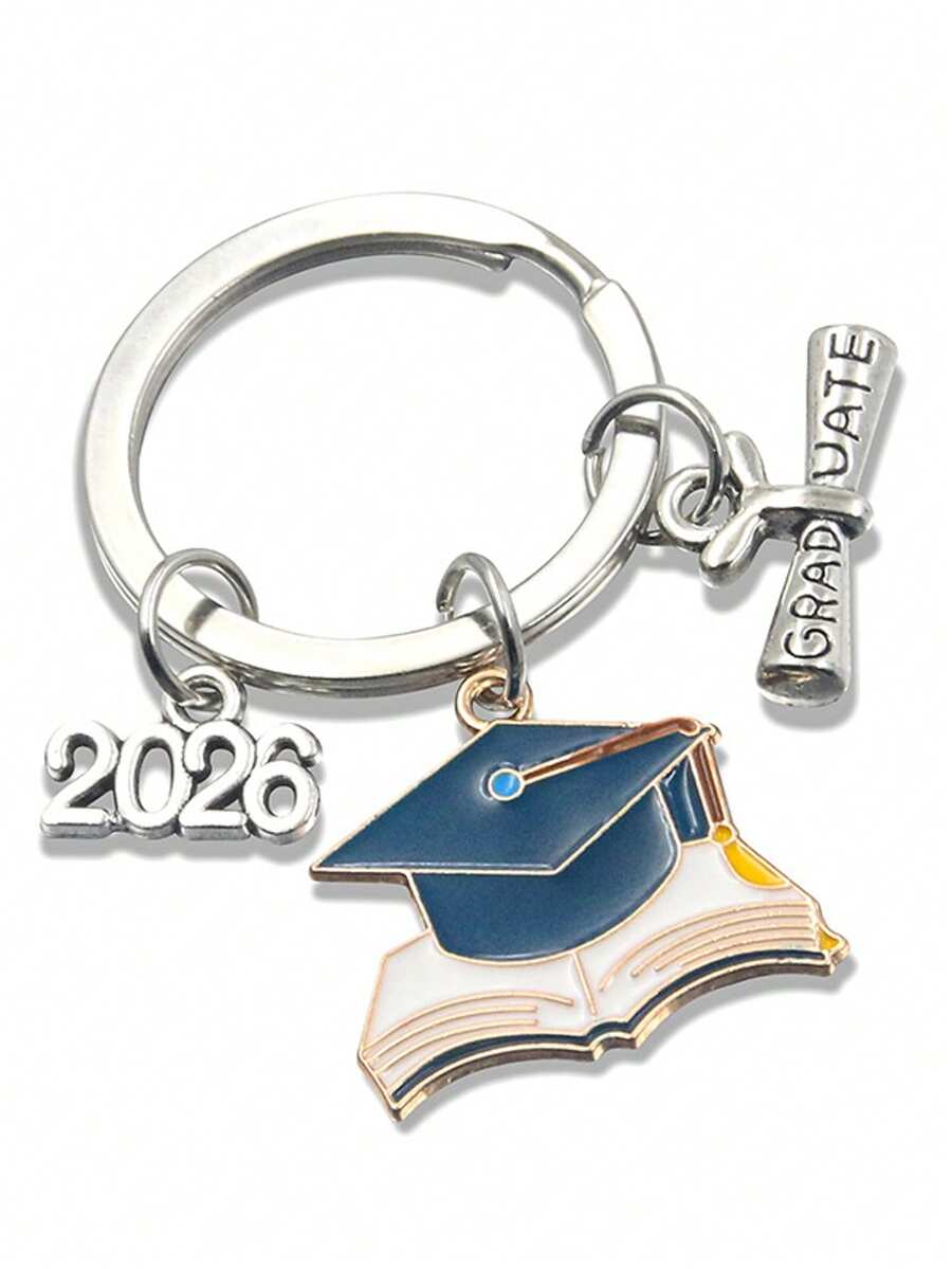 1pc Unisex 2026 Graduation Ceremony Enamel Mortarboard Keychain, Commemorative Graduation Gift Keyring - Multicolor - View 1