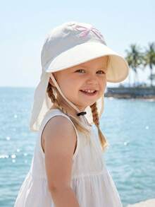 1pc Girls' Summer Hat, Fashionable Embroidered Bucket Hat, Girls' Versatile Sun Protection Wide Brim Beach Hat - 1PC - View 5