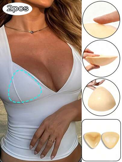 1pair Women's Double-Sided Adhesive Bra Pads, Reusable, Lift And Support, Self-Adhesive, Suitable For Strapless Bras, Bikini Bras, Swimsuit Bras