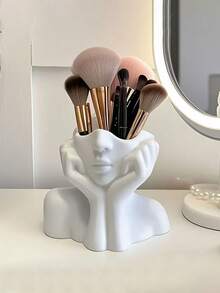 1 Stück weißer multifunktionaler menschenförmiger Make-up Pinselhalter, Stiftorganizer für den Schreibtisch - Stil A (weiß, das Gesicht bedeckend) - Übersicht 3