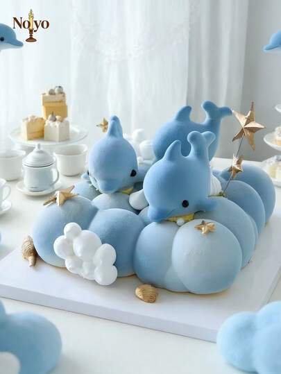 1pc 3D Dolphin/Ocean Bubble Design Silicone Mold For DIY Chocolate Mousse, Ice Cubes & Fondant Cake Baking