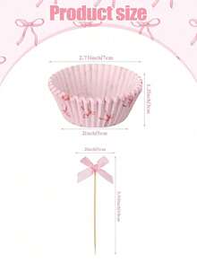 100pcs Pink Bow Cupcake Liners, Bow Cupcake Wrappers For Baking, Bow Ribbon Cake Decorations, Birthday Cake Decor, Bachelorette Party, Bridal Shower, Birthday, Wedding Party Supplies - Multicolor - View 3