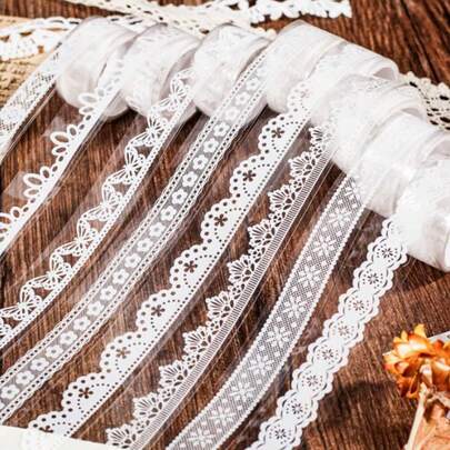 Lace PET Tape Lace Series Lace Decorative Diary Materials Circular Stickers DIY Decorative Stickers Self-Adhesive Diary Tape